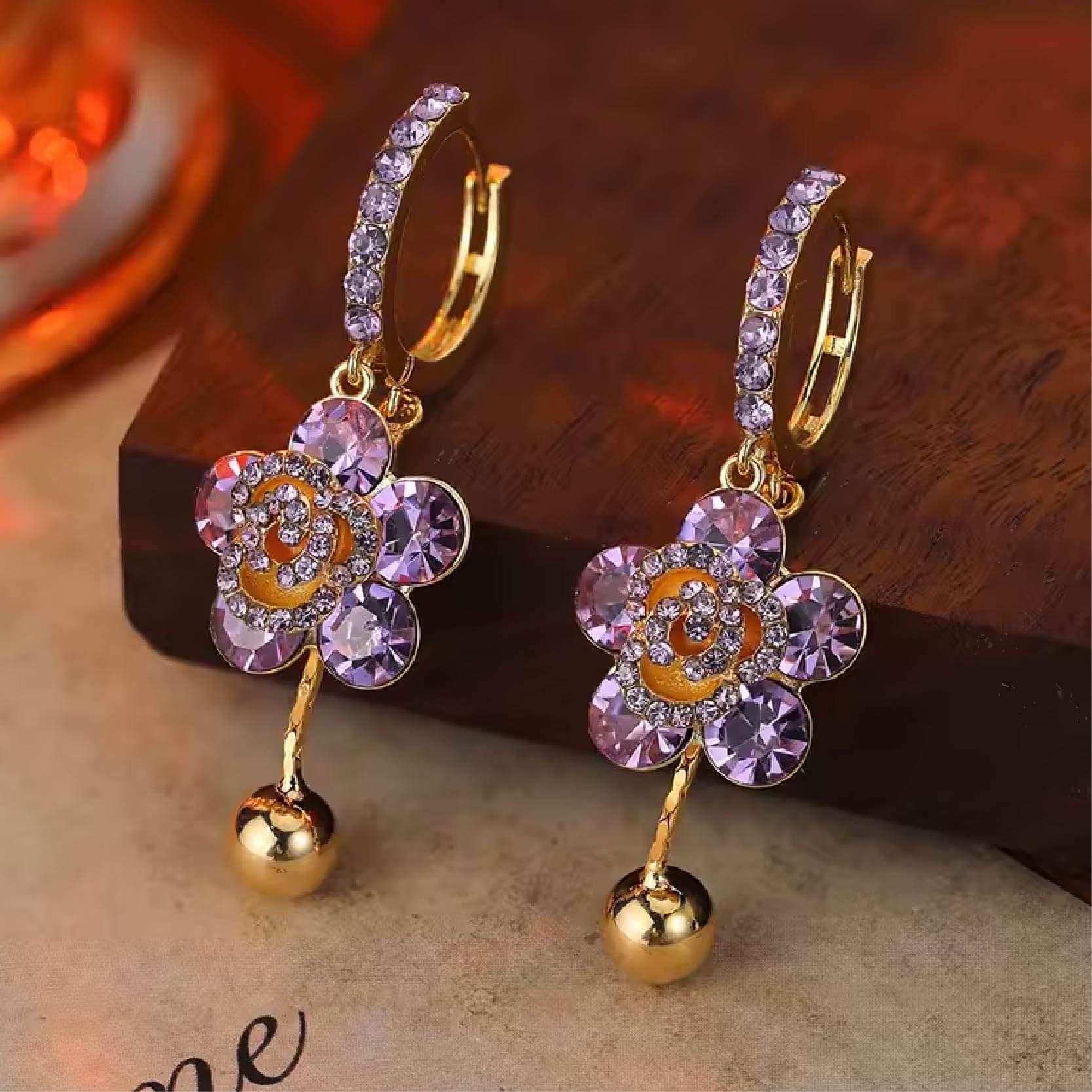 Aretes Flor Purple Gold