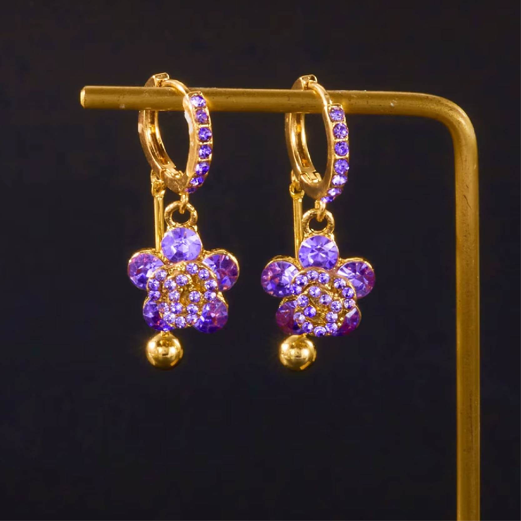 Aretes Flor Purple Gold