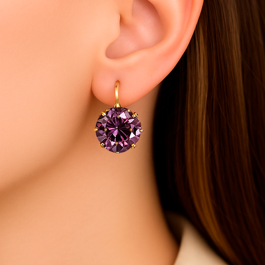 Aretes Amatista (Chapado en oro)