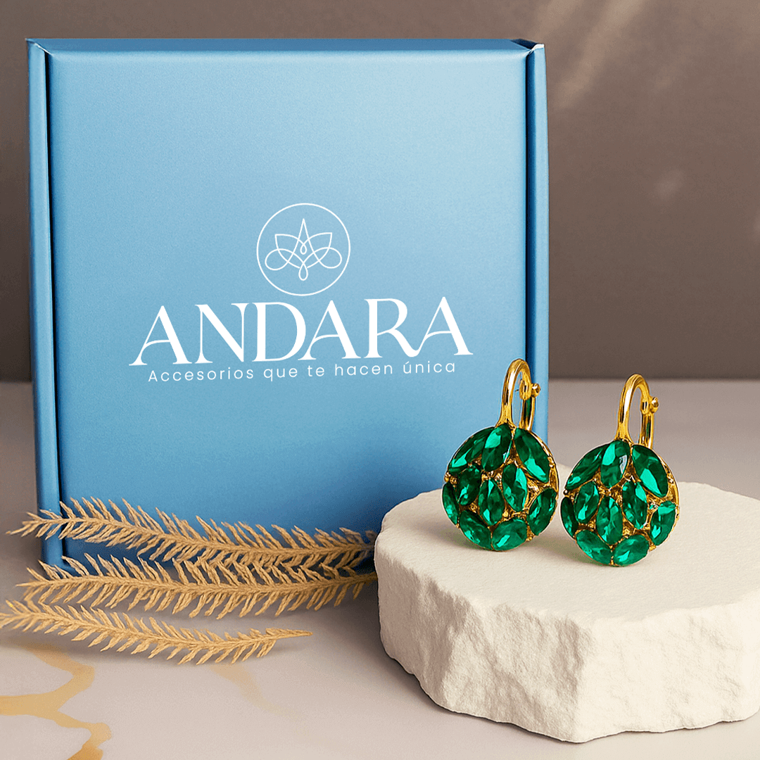 Aretes Cesta de Cristales Verdes