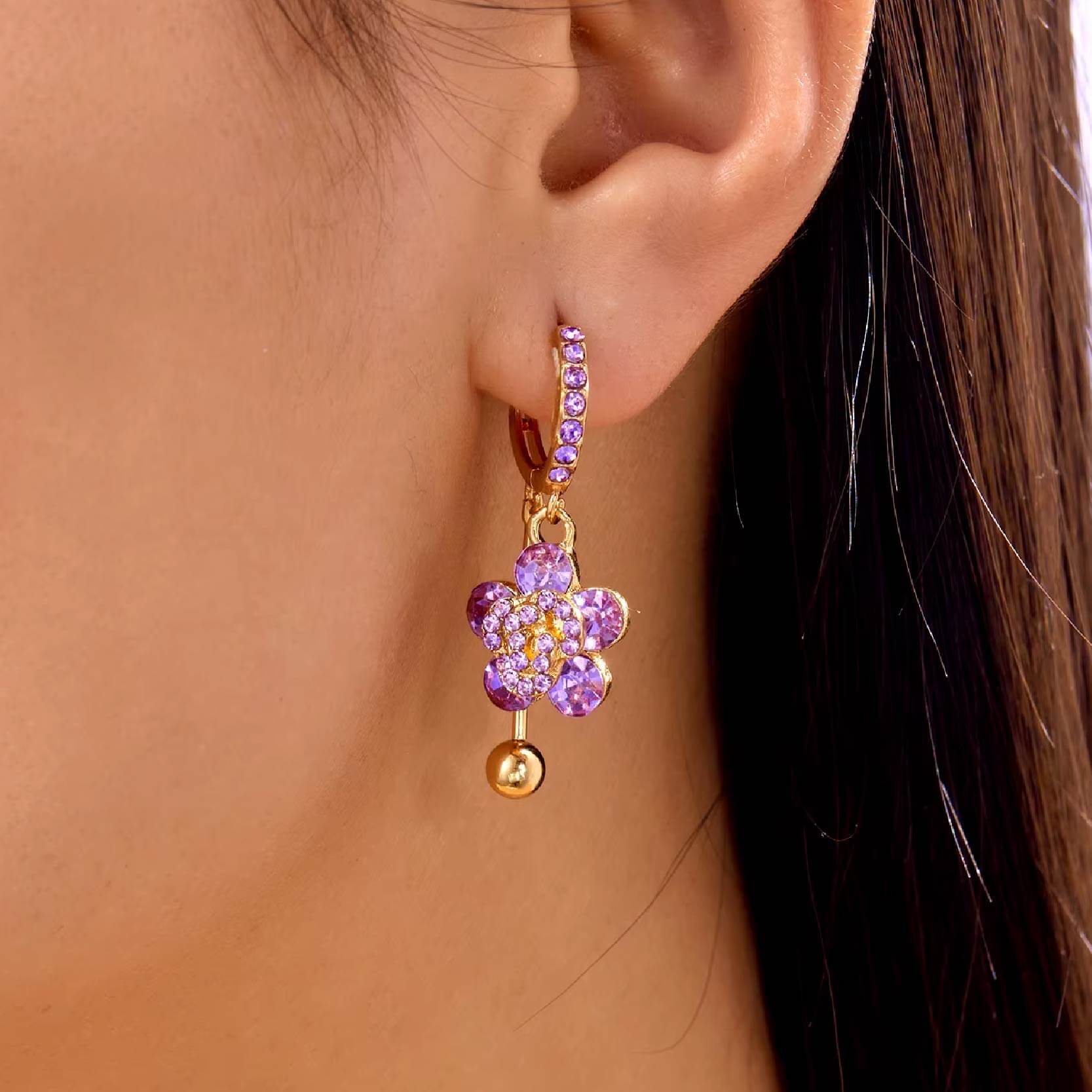 Aretes Flor Purple Gold