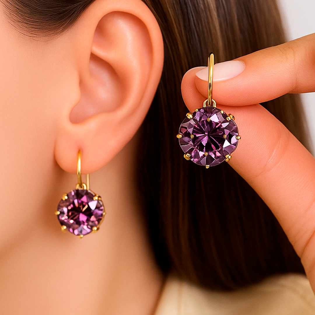 Aretes Amatista  (Chapado en oro)