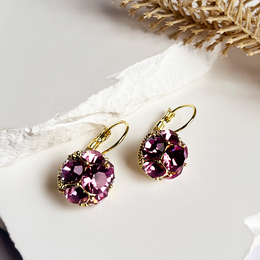 Aretes Amatista  (Chapado en oro)