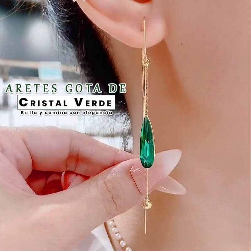 Aretes Gota de Cristal Verde