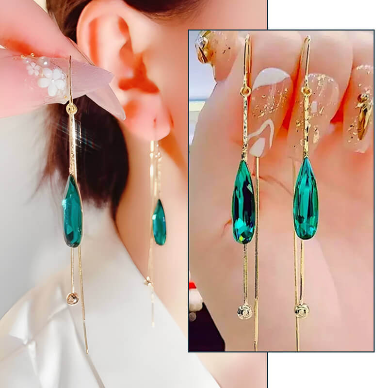 Aretes Gota de Cristal Verde