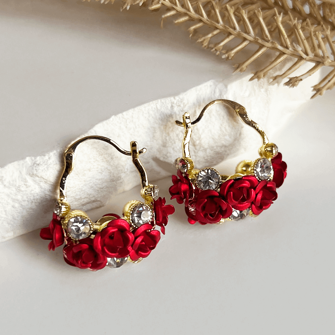 Aretes Cesta de Flores Rojas