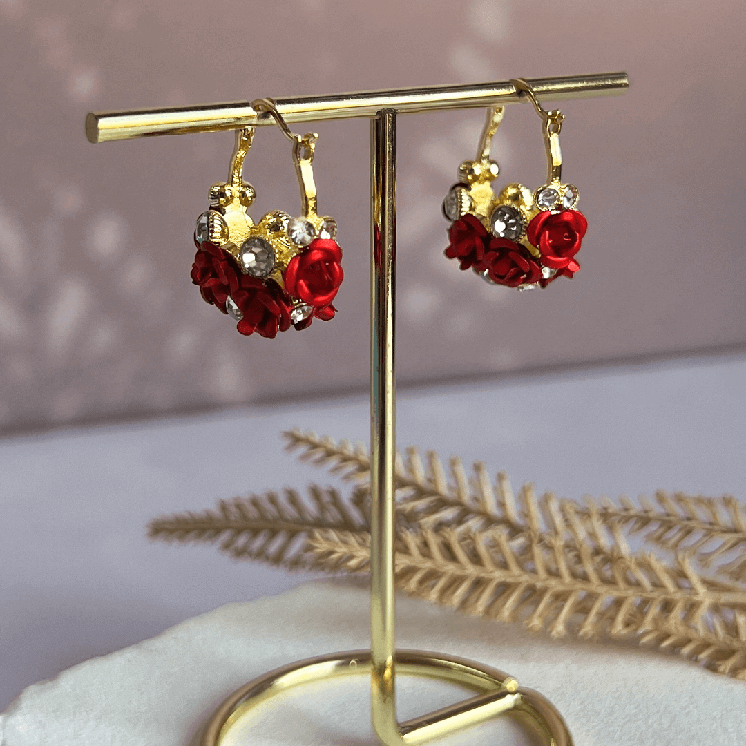 Aretes Cesta de Flores Rojas