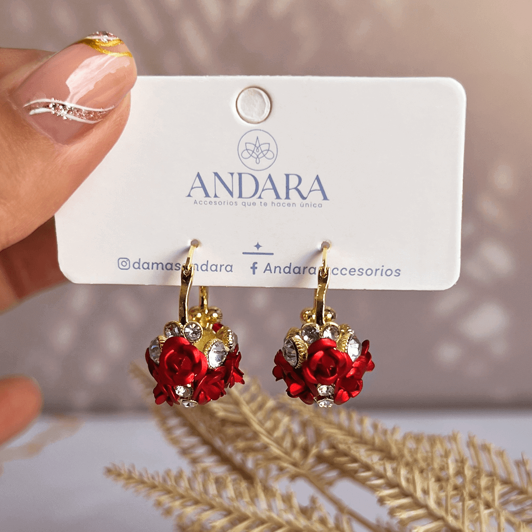 Aretes Cesta de Flores Rojas