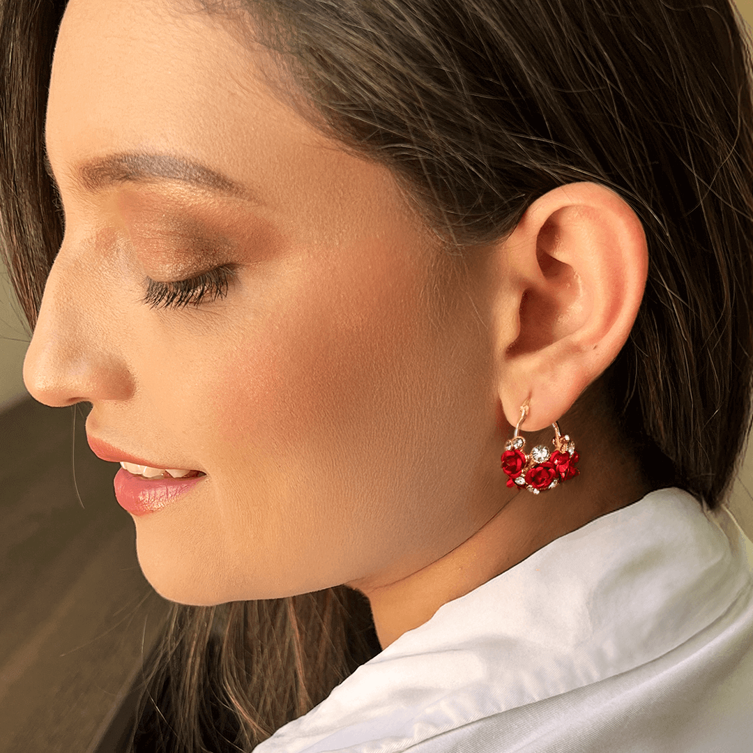 Aretes Cesta de Flores Rojas