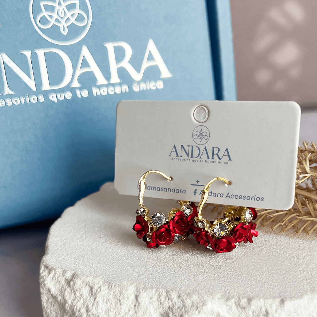 Aretes Cesta de Flores Rojas