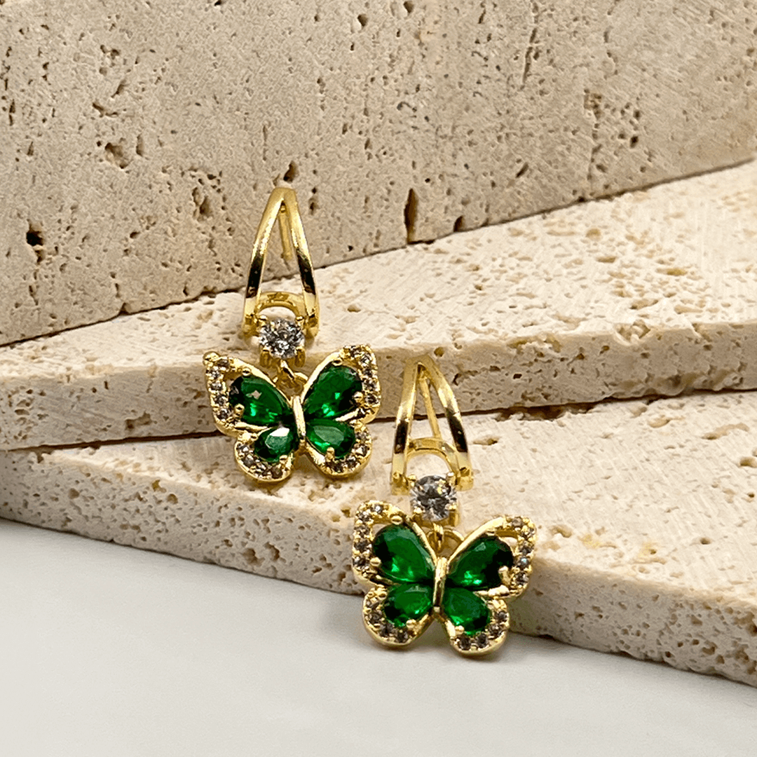 Aretes Mariposa Cristal Verde