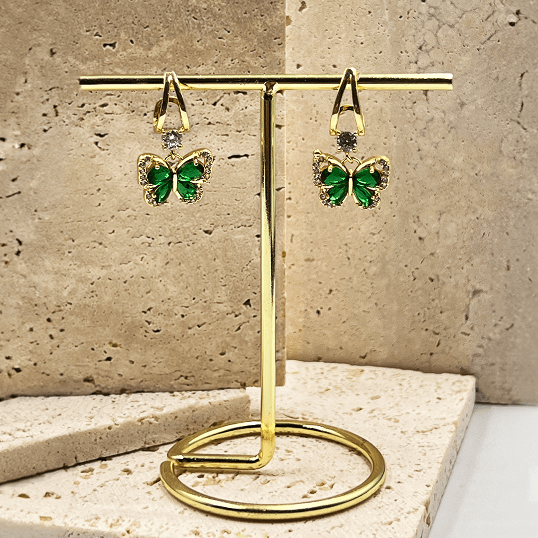 Aretes Mariposa Cristal Verde