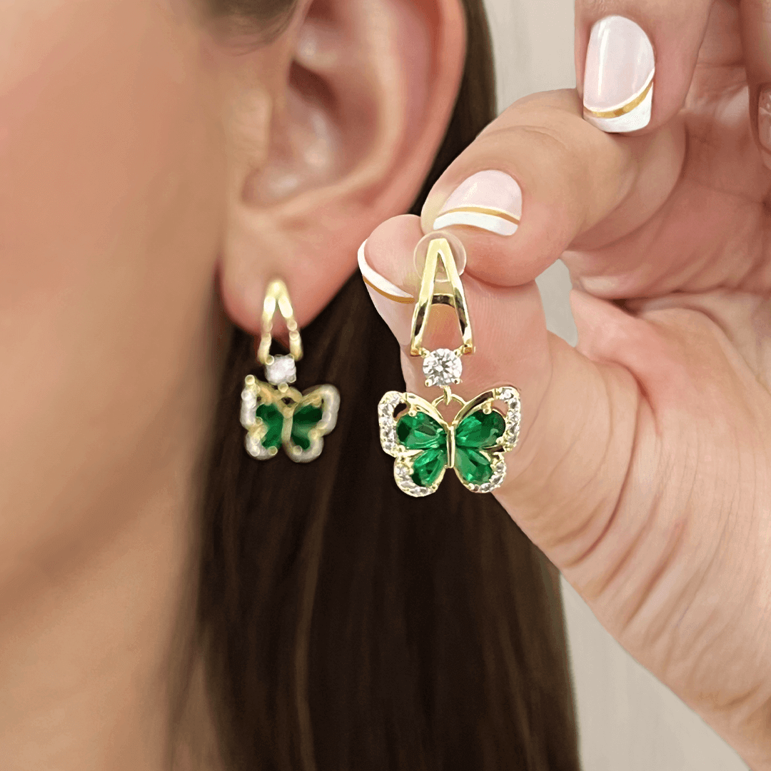 Aretes Mariposa Cristal Verde