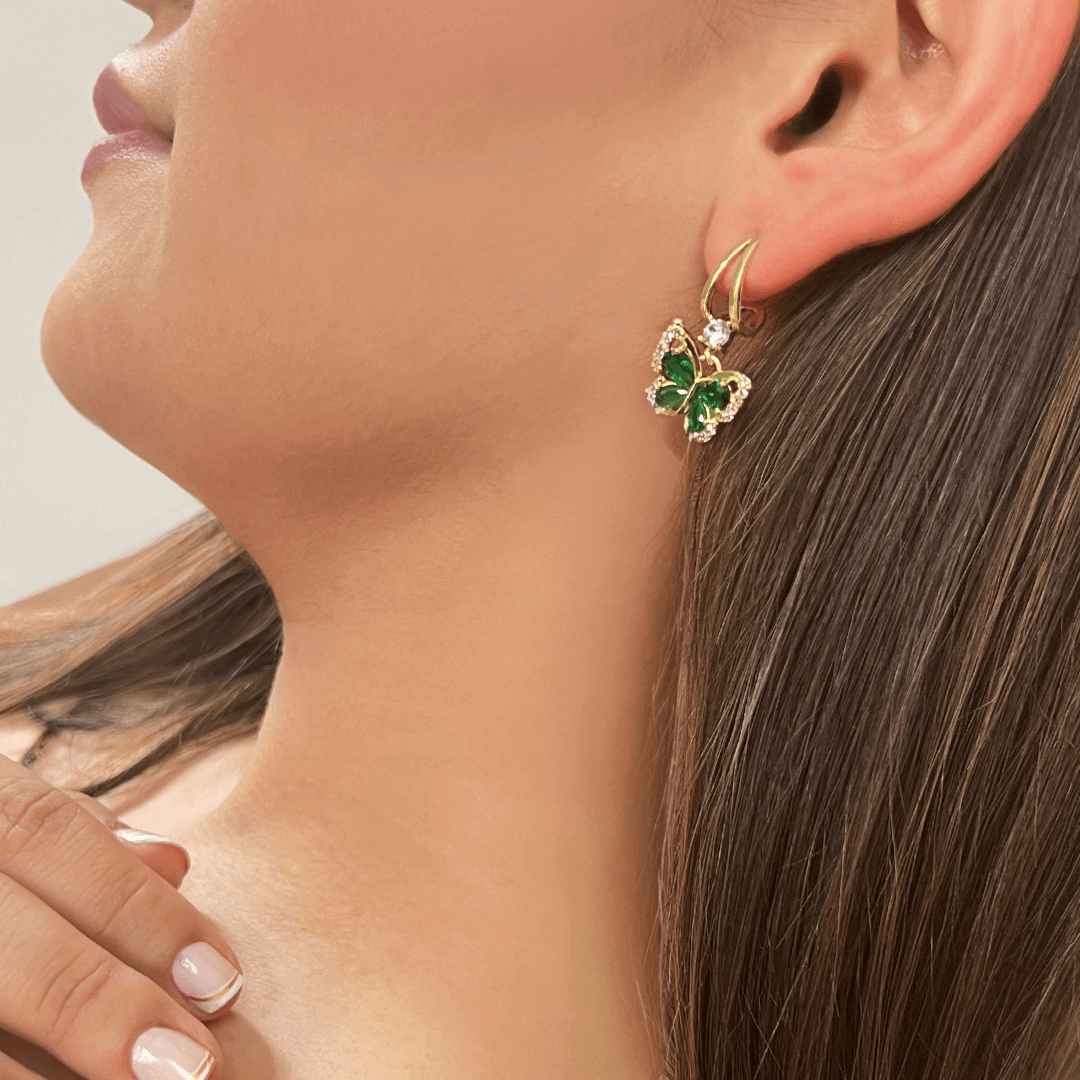 Aretes Mariposa Cristal Verde